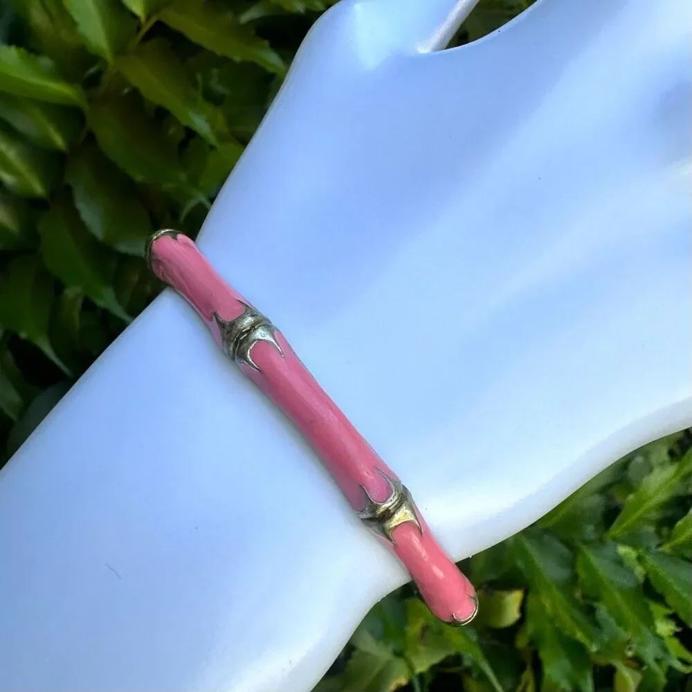 Pink enamel bamboo style enamel bracelet